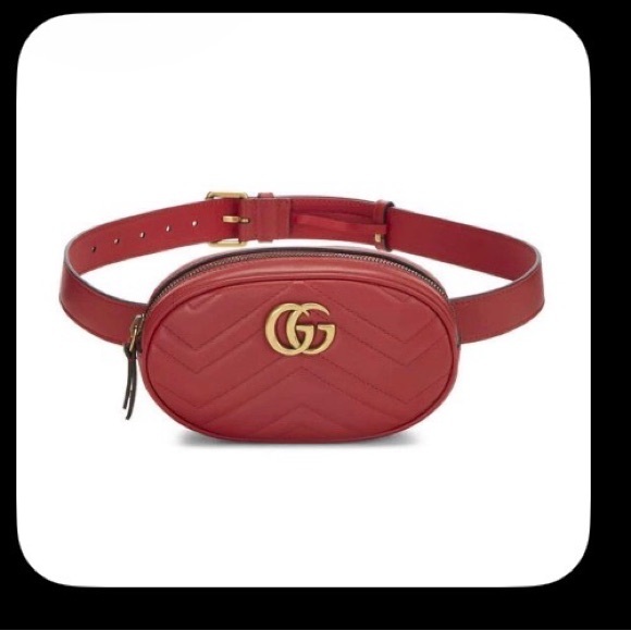 Gucci Accessories - Gucci Red Leather Belt Bag with Gold Logo